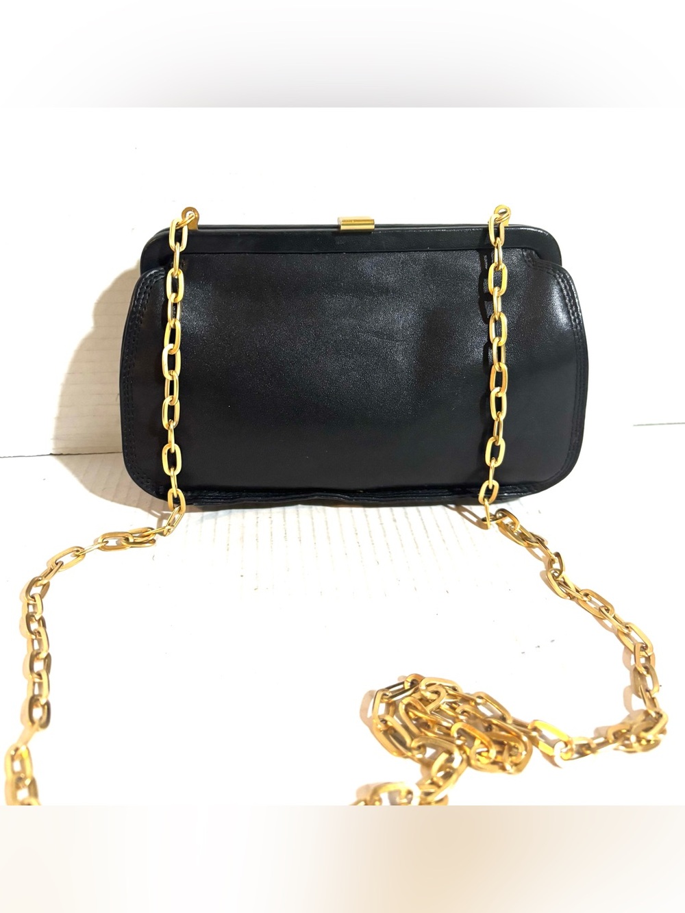 Classic Black Leather Chain Shoulder Bag with Gold Hardware